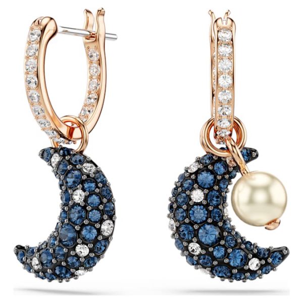 Sublima drop earrings Crystal pearl, Asymmetrical design, Moon, Multicolored, Rose gold-tone plated - Image 2