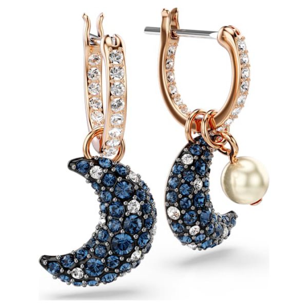 Sublima drop earrings Crystal pearl, Asymmetrical design, Moon, Multicolored, Rose gold-tone plated - Image 4