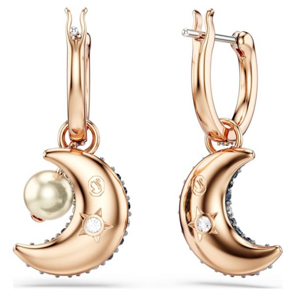 Sublima drop earrings Crystal pearl, Asymmetrical design, Moon, Multicolored, Rose gold-tone plated - Image 5