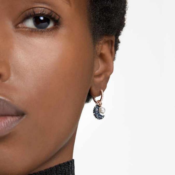 Sublima drop earrings Crystal pearl, Asymmetrical design, Moon, Multicolored, Rose gold-tone plated - Image 6