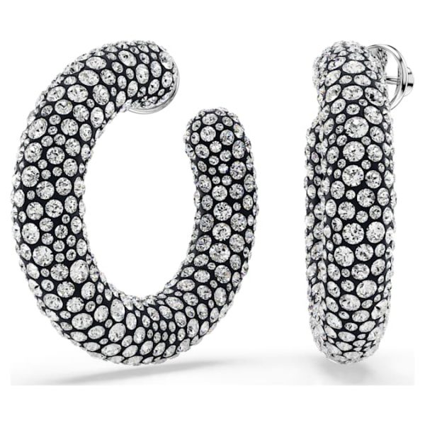 Sublima hoop earrings Mixed round cuts, White, Rhodium plated - Image 2