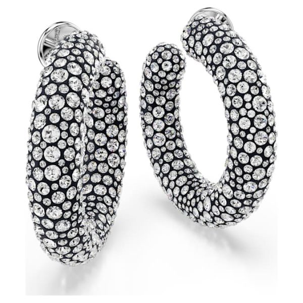 Sublima hoop earrings Mixed round cuts, White, Rhodium plated - Image 4