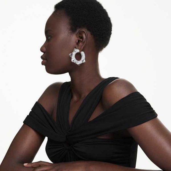 Sublima hoop earrings Spike, White, Rhodium plated