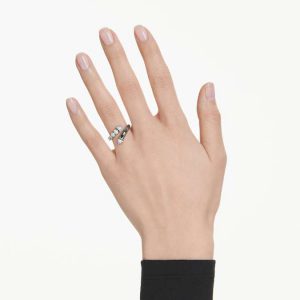 Sublima open ring Mixed cuts, White, Ruthenium plated