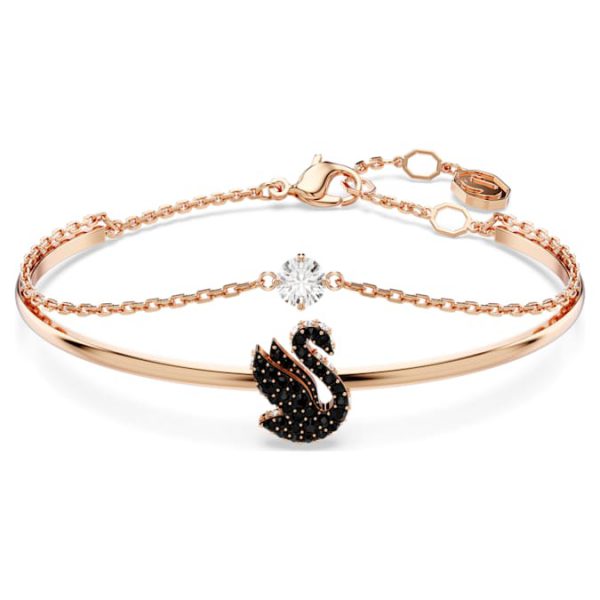 Swan bangle Swan, Black, Rose gold-tone plated - Image 2