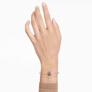 Swan bangle Swan, Black, Rose gold-tone plated
