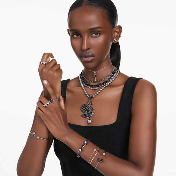Swan bangle Swan, Black, Rose gold-tone plated - Image 6