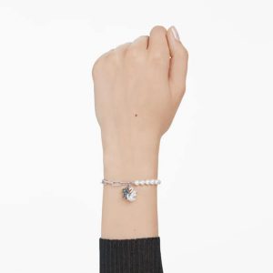 Swan bracelet Crystal pearl, Swan, Black, Mixed metal finish