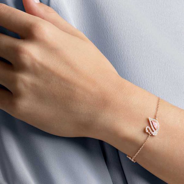 Swan bracelet Swan, Pink, Rose gold-tone plated