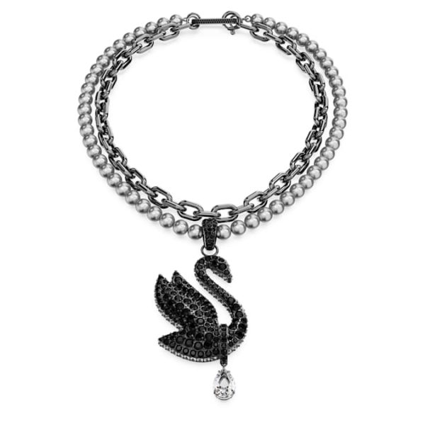 Swan choker and brooch Crystal pearl, Swan, Black, Ruthenium plated - Image 2