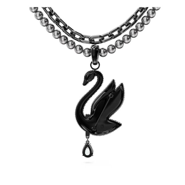 Swan choker and brooch Crystal pearl, Swan, Black, Ruthenium plated - Image 5