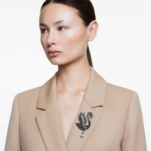Swan choker and brooch Crystal pearl, Swan, Black, Ruthenium plated - Image 6