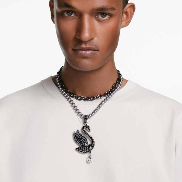 Swan choker and brooch Crystal pearl, Swan, Black, Ruthenium plated - Image 7