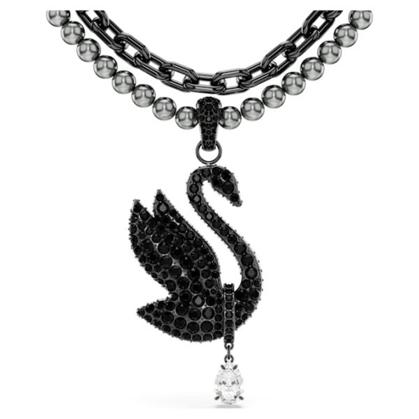 Swan choker and brooch Crystal pearl, Swan, Black, Ruthenium plated - Image 9