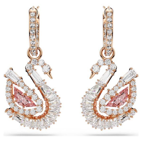 Swan drop earrings Pavé, Swan, Pink - Image 3