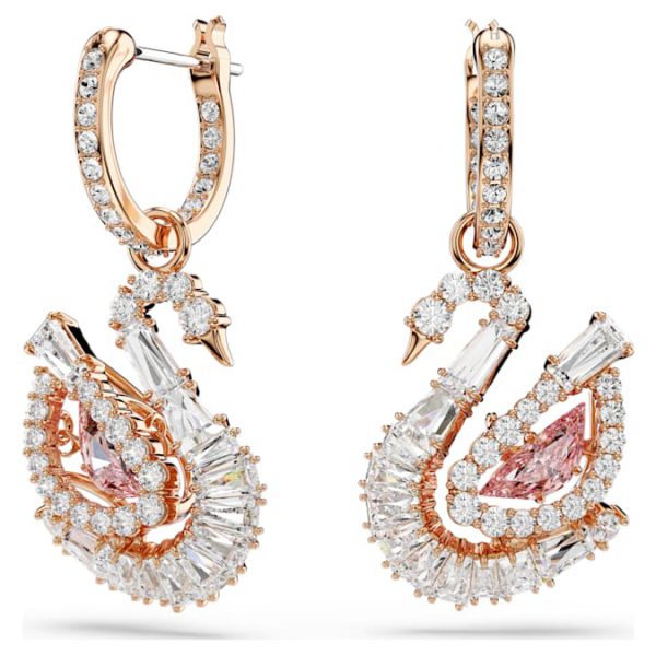 Swan drop earrings Pavé, Swan, Pink - Image 2