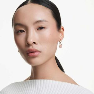 Swan drop earrings Pavé, Swan, Pink