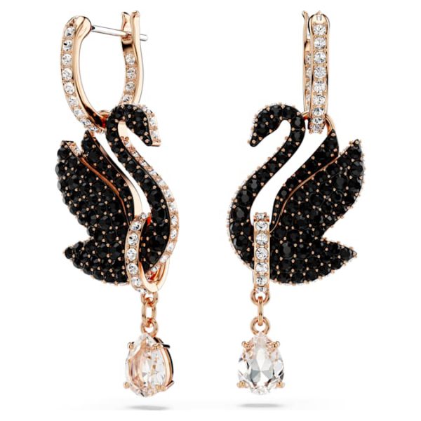 Swan drop earrings Swan, Black, Rose gold-tone plated - Image 2