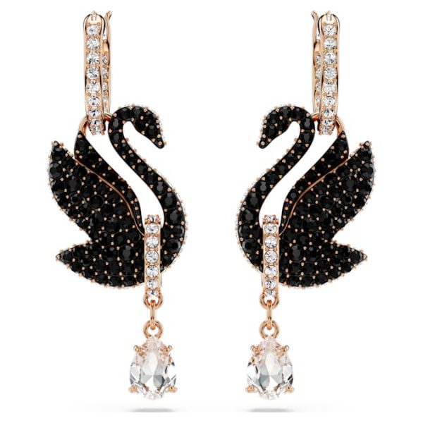 Swan drop earrings Swan, Black, Rose gold-tone plated - Image 3