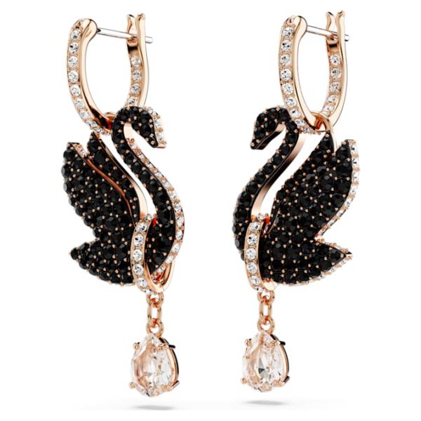 Swan drop earrings Swan, Black, Rose gold-tone plated - Image 4