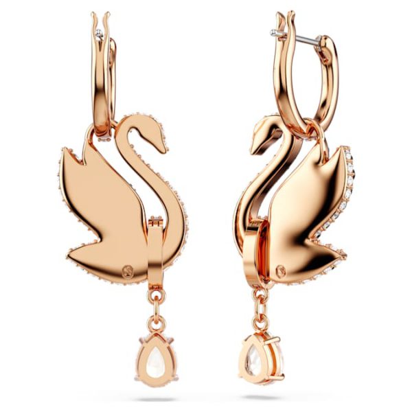 Swan drop earrings Swan, Black, Rose gold-tone plated - Image 5
