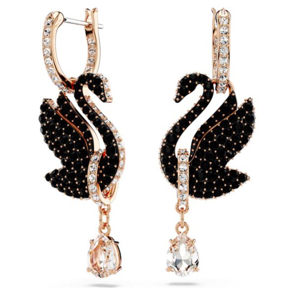 Swan drop earrings Swan, Black, Rose gold-tone plated - Image 6