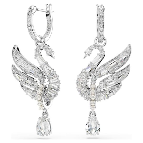 Swan earrings Swan, White, Rhodium plated - Image 2