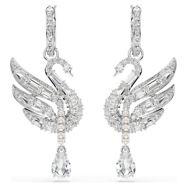 Swan earrings Swan, White, Rhodium plated - Image 3