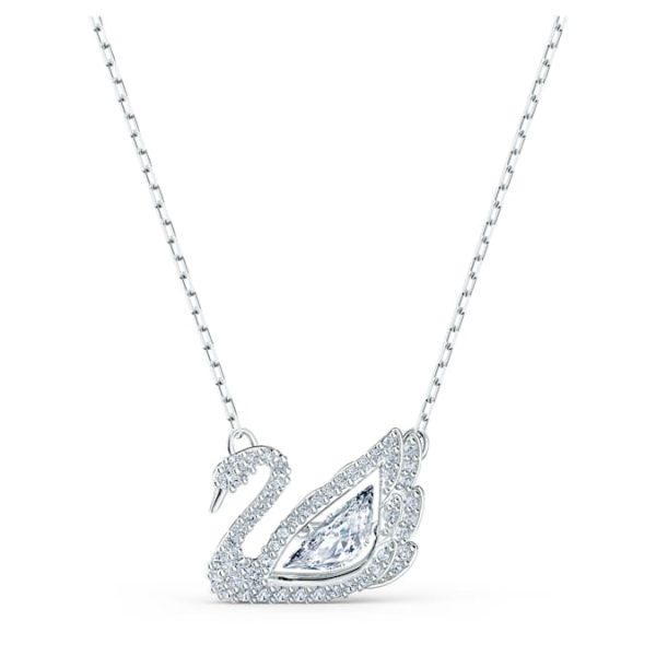 Swan necklace Dancing swan, White, Rhodium plated - Image 2