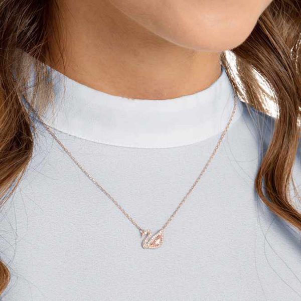 Swan necklace Swan, Pink, Rose gold-tone plated