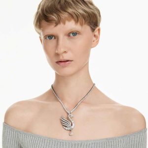 Swan pendant and brooch Swan, White, Ruthenium plated