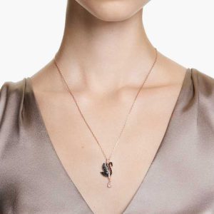 Swan pendant Swan, Black, Rose gold-tone plated
