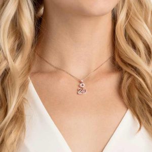 Swan pendant Swan, Pink, Rose gold-tone plated