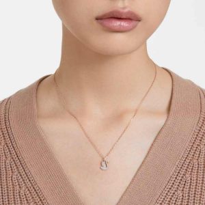 Swan pendant Swan, Small, White, Rose gold-tone plated