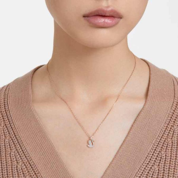 Swan pendant Swan, Small, White, Rose gold-tone plated