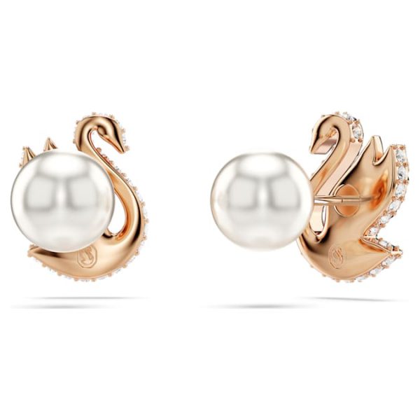 Swan stud earrings Crystal pearl, Swan, Black, Rose gold-tone plated - Image 5