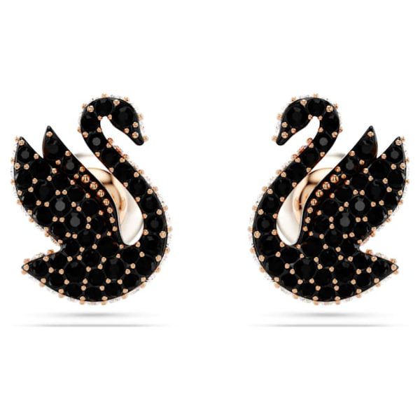 Swan stud earrings Crystal pearl, Swan, Black, Rose gold-tone plated - Image 6