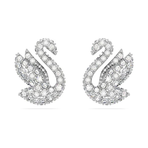 Swan stud earrings Swan, White, Rhodium plated - Image 2