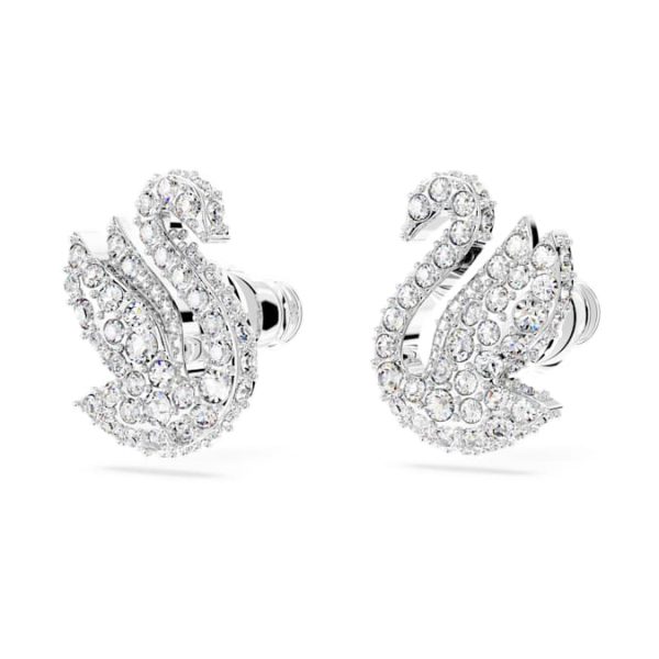Swan stud earrings Swan, White, Rhodium plated - Image 4