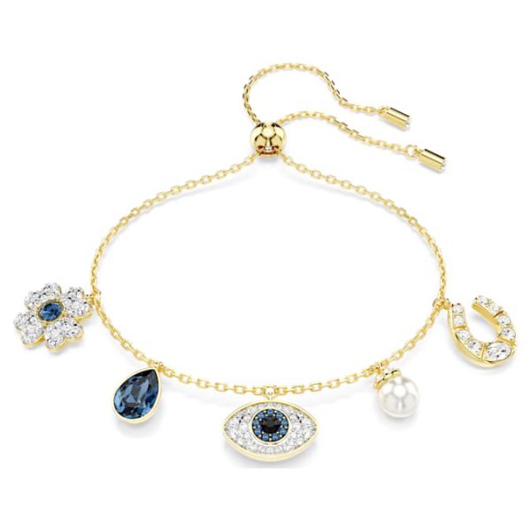 Symbolica bracelet Crystal pearl, Clover, evil eye and horseshoe, Blue, Gold-tone plated - Image 2