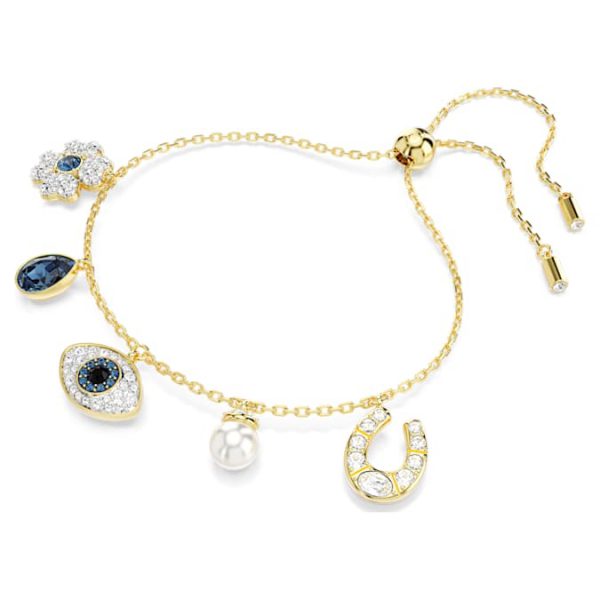 Symbolica bracelet Crystal pearl, Clover, evil eye and horseshoe, Blue, Gold-tone plated - Image 3