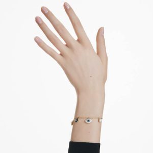 Symbolica bracelet Crystal pearl, Clover, evil eye and horseshoe, Blue, Gold-tone plated