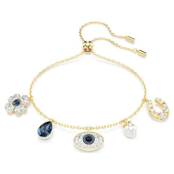 Symbolica bracelet Crystal pearl, Clover, evil eye and horseshoe, Blue, Gold-tone plated - Image 6