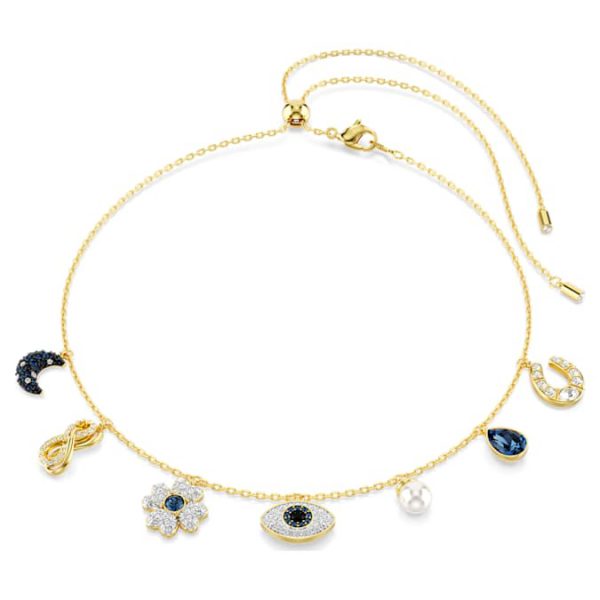 Symbolica choker Crystal pearl, Moon, infinity, clover, evil eye and horseshoe, Blue, Gold-tone plated - Image 2