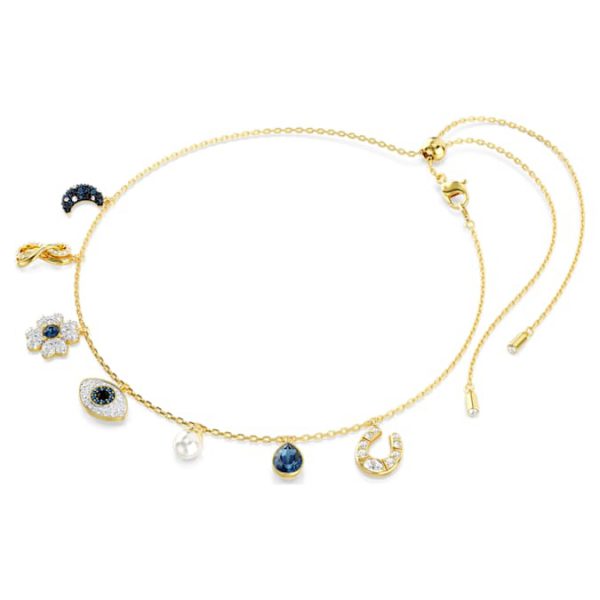 Symbolica choker Crystal pearl, Moon, infinity, clover, evil eye and horseshoe, Blue, Gold-tone plated - Image 3