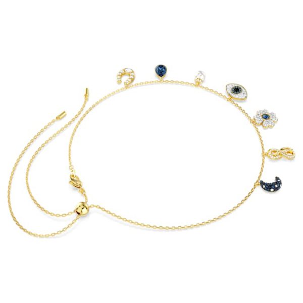Symbolica choker Crystal pearl, Moon, infinity, clover, evil eye and horseshoe, Blue, Gold-tone plated - Image 5