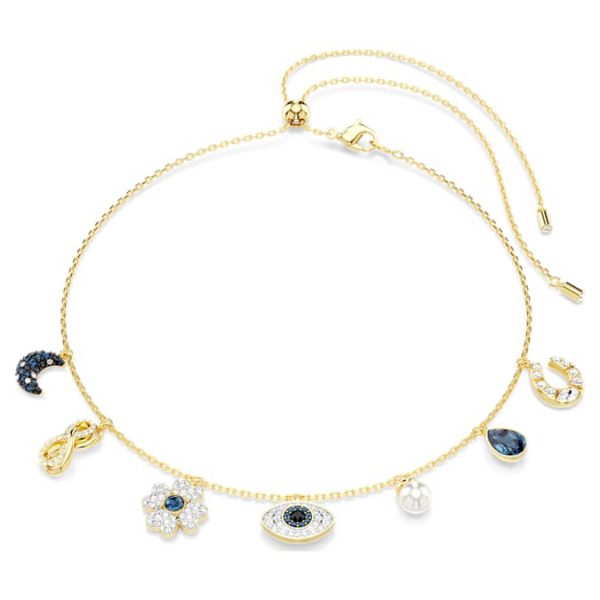 Symbolica choker Crystal pearl, Moon, infinity, clover, evil eye and horseshoe, Blue, Gold-tone plated - Image 6