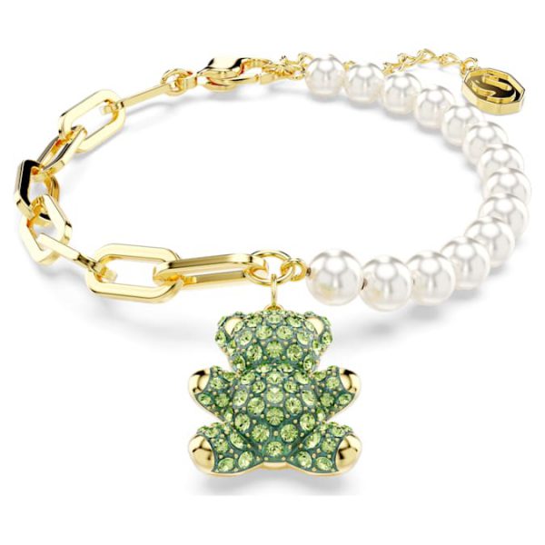 Teddy bracelet Crystal pearl, Bear, Green, Gold-tone plated - Image 2