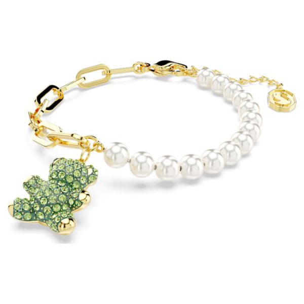 Teddy bracelet Crystal pearl, Bear, Green, Gold-tone plated - Image 3