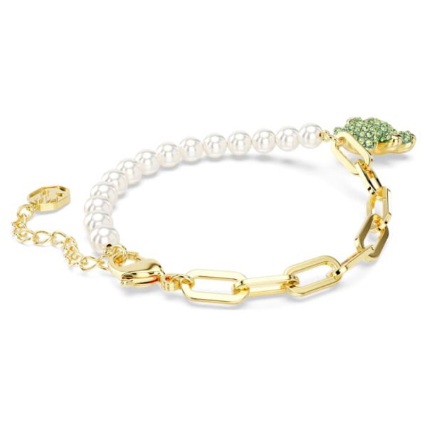 Teddy bracelet Crystal pearl, Bear, Green, Gold-tone plated - Image 5